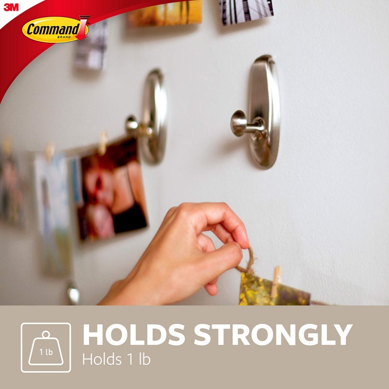Command Small Timeless Hook, Brushed Nickel, 1-Hook, 2-Strips, Decorate Damage-Free - Image 3